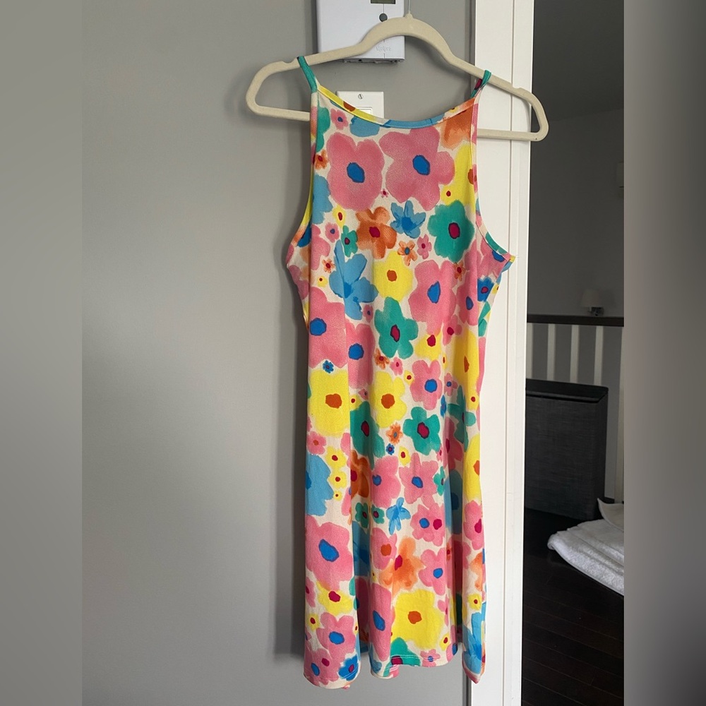 Alcott Yellow Pink Halter Sheath Dress Casual